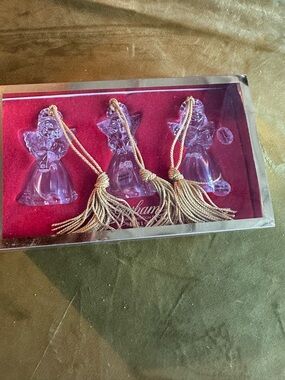 Gorham Clear Crystal Angel Ornaments with Gold Tassels